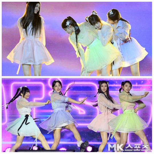 뉴진스가 소속사 어도어와 하이브 간의 경영권 분쟁이 표면화된 이후 처음으로 공식 무대에 섰다.사진=-MK스포츠DB