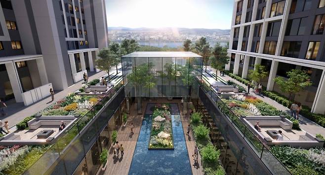 원펠리체 단지 중앙 선큰광장 조감도