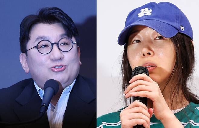 방시혁 하이브 의장과 민희진 어도어 대표. 연합뉴스