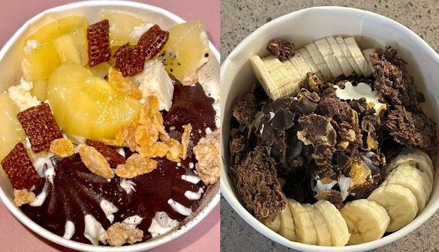 과일, 시리얼, 초콜릿 등의 토핑을 올린 요거트 아이스크림. 사회관계망서비스