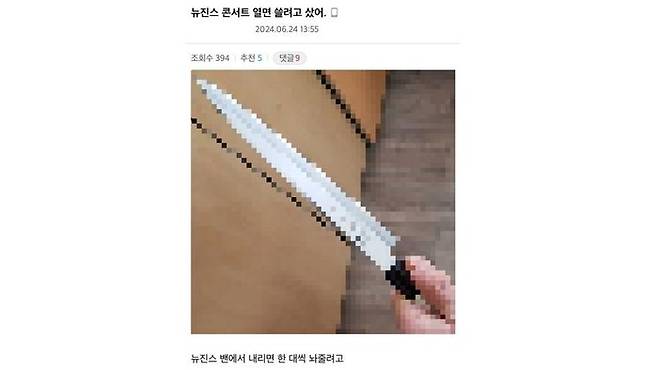 지난 24일 뉴진스를 위협겠다는 게시물이 올라왔다. ⓒSNS 캡처