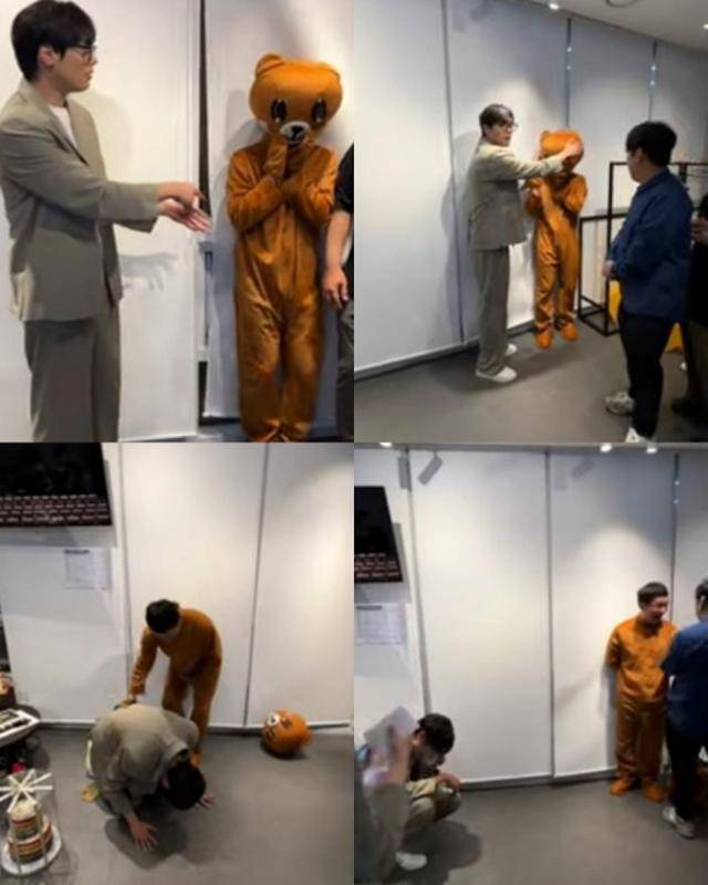 최다니엘이 오정세의 얼굴을 보고 놀라 주저앉는 모습이 영상에 담겼다. 최다니엘 채널 캡처
