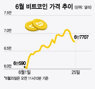 6월 비트코인 가격 추이. /그래픽=윤선정 기자.