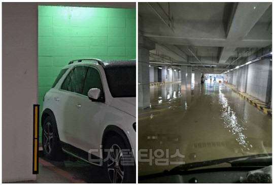 지난 17일 전국적으로 폭우가 쏟아진 가운데, 서울 강동구 상일동 소재의 A 아파트 지하주차장에서 심각한 누수 현상이 발생해 부동산 커뮤니티를 중심으로 논란이 거세게 일고 있다. <온라인 커뮤니티>