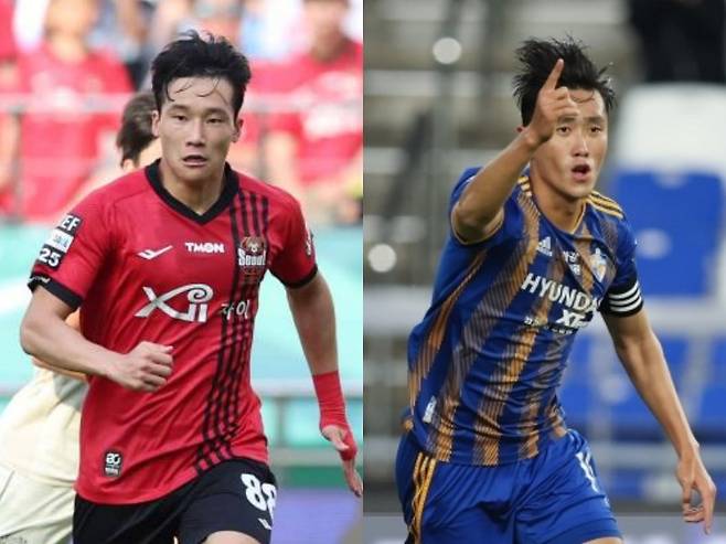 유니폼을 바꿔 입을 뻔 했다가 울산 HD의 갑작스런 변심으로 트레이드가 깨진 FC서울 이태석과 울산 원두재. 사진제공|FC서울·대한축구협회