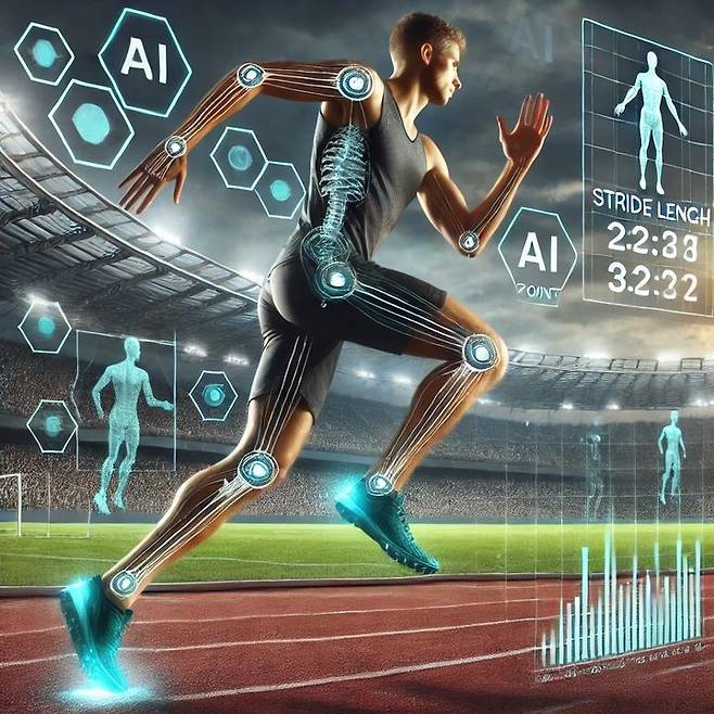 AI가 운동선수의 신체 움직임을 분석하는 모습 상상도. (사진=챗GPT) *재판매 및 DB 금지
