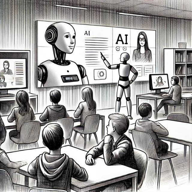 AI를 이용한 교육 사례가 광범위하게 확산되고 있다. AI 프로그램을 통해 생성된 AI 교육 풍경. (이미지 제작- DALL.E)