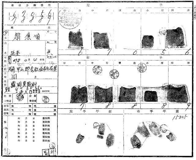 조응순 선생의 형 집행 내역이 기록된 ‘신분장 지문원지’에는 선생의 인적 사항과 열 손가락의 지문을 확인할 수 있다. 왼손 약지를 찍는 곳엔 지문이 찍혀 있지 않다. 국가보훈부 제공