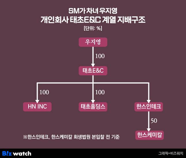 SM가 차녀 우지영 개인회사 태초이앤씨 계열 지배구조