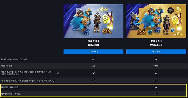 - 신화 꾸러미 보상으로 베타 이용권이 주어진다