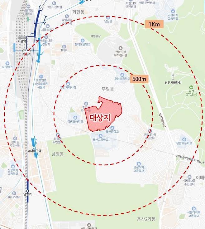 신통기획 후보지로 선정된 용산구 후암동 위치도(서울시 제공).