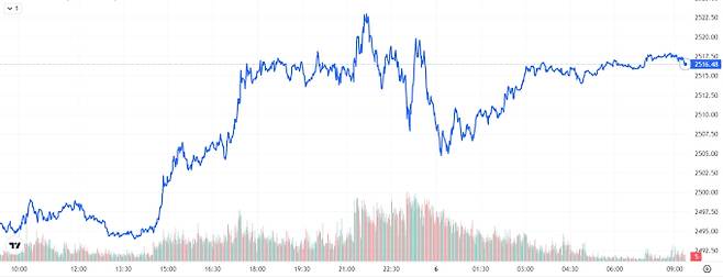 TV 국제 금시세(금값) 0.83% 상승 (2516달러)