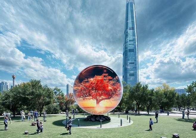 서울 송파구가 내년 상반기 석촌호수에 빛을 밝힐 첫 미디어아트 작품 '더 스피어'를 이달 중 착공한다고 19일 밝혔다. '더 스피어'의 예시 이미지. /송파구 제공