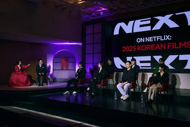 박경림, 김태원 디렉터, 김병우 감독, 남궁선 감독, 김태준 감독, 연상호 감독, 변성현 감독, 이태성 감독, 한지원 감독(사진 왼쪽부터)/사진=넷플릭스