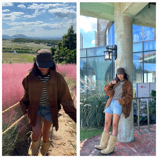 진재영이 핑크뮬리와 함께 완벽한 가을을 만끽했다.사진=진재영 SNS