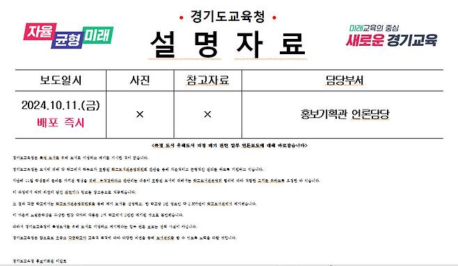 경기도교육청 해명자료.