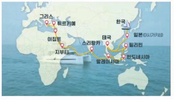 KBS 인간극장에 나온 로빈이네 요트 세계여행 루트. 인간극장 캡처.