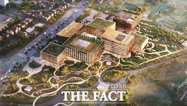 고양시가 지난 2021년 12월 신청사 국제설계 공모 당선작으로 최종 확정한 나우동인건축사사무소와 Henning Larsen Architects(덴마크), 아이엔지그룹건축사사무소의 고양시 신청사 조감도. 해당 설계도는 ‘캠퍼스 커뮤니티 플랫폼’이란 주제를 담았다./고양시