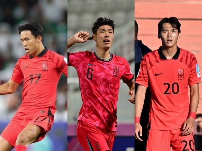 정우영, 이영준, 김지수(왼쪽부터)는 10월 국가대표팀에 포함되진 않았지만, 소속팀에서 꾸준히 경험을 쌓으며 다음 기회를 기다리고 있다. 사진제공|대한축구협회