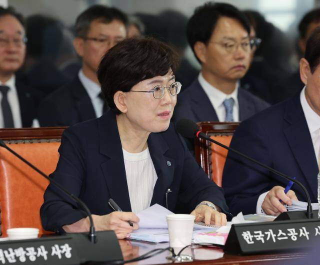 17일 울산시 중구 한국석유공사에서 열린 국회 산업통상자원중소벤처기업위원회의 국정감사에서 한국가스공사 최연혜 사장이 답변하고 있다. 연합뉴스