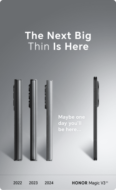 아너 매직V3 두께를 타사 제품과 비교한 모습 (사진=아너홈페이지)