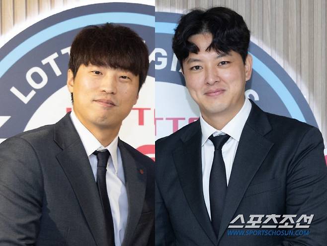 롯데 자이언츠와 FA 계약을 해 잔류하게 된 구승민과 김원중. 사진제공=롯데 자이언츠