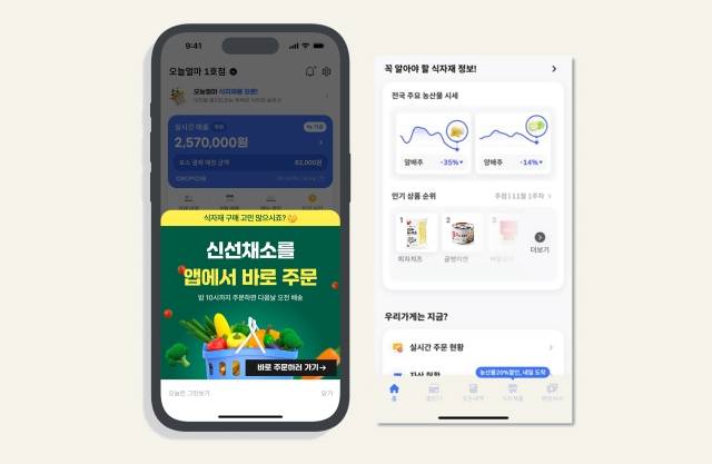 오케이포스 오늘얼마 앱 내 식자재 구매 주문 화면 예시 /사진=CJ프레시웨이