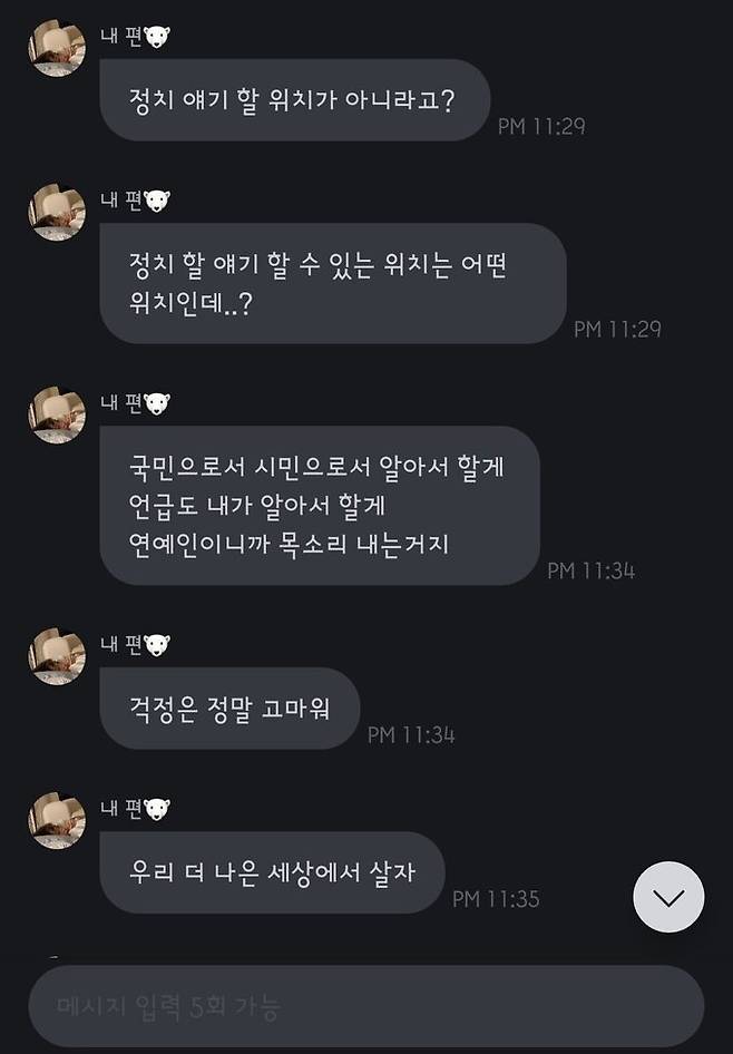 이채연이 탄핵 정국 속 소신 발언했다. 온라인 커뮤니티 캡처