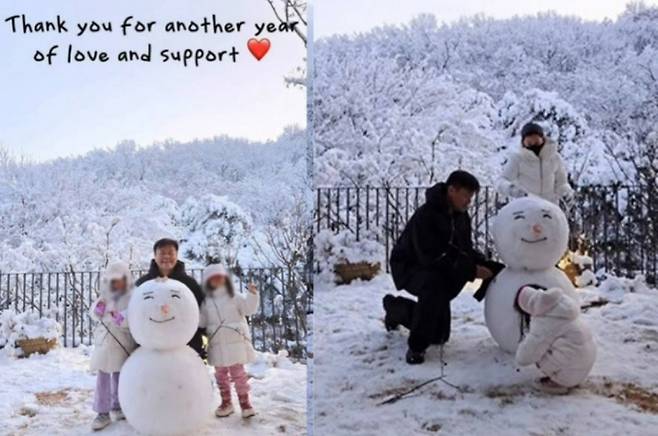 가수 박진영이 가족과 눈사람을 만들며 행복한 시간을 보냈다. /사진=박진영 인스타그램 캡처