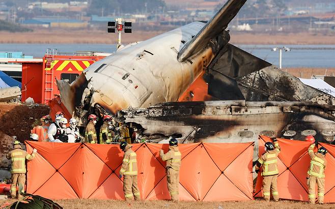 A Jeju Air passenger plane carrying 181 people crashed during landing at Muan International Airport on Dec. 29, 2024. / Newsis