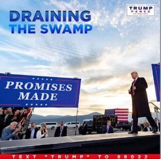 도널드 트럼프 대통령이 대선 후보시절 페이스북에 게시한 '워싱턴 늪의 물을 빼라'는 선거 캠페인 광고/Meta