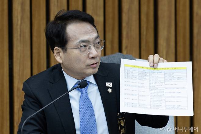 (서울=뉴스1) 이재명 기자 = 박선원 윤석열 정부의 위헌·무효 비상계엄 선포를 통한 내란행위의 진상규명을 위한 국정조사특별위원회(국정조사특위) 위원이 31일 오전 서울 여의도 국회에서 열린 국정조사특위 1차 전체회의에서 자료 보존 신청을 요구하고 있다. 2024.12.31/뉴스1 Copyright (C) 뉴스1. All rights reserved. 무단 전재 및 재배포, AI학습 이용 금지. /사진=(서울=뉴스1) 이재명 기자