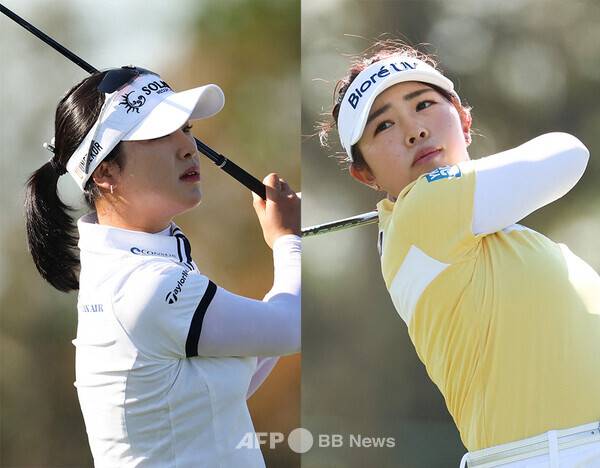 2025년 미국여자프로골프(LPGA) 투어 파운더스컵 골프대회에 출전한 윤이나 프로, 일본의 야마시타 미유가 1라운드에서 경기하는 모습이다. 사진제공=ⓒAFPBBNews = News1