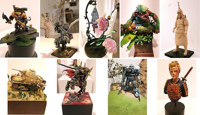 제 20회 평화예술제 평화미술대전 미니어처아트 출품작 노랗고 나쁜 놈 - 김형탁 作, 잔 다르크 - 송승원 作, Fly to the Sky - 김두영 作 , I will help you - 박준우 作, 조선의 장수 - 박세홍 作, 저기 먼 곳을 향해 - 정동윤 作, 종언의 왕 아키온 - 김형탁 작가, 작은 움직임이 큰 기적을 - 이재용 作, 사나 - 김형탁 作 (왼쪽부터 시계방향)