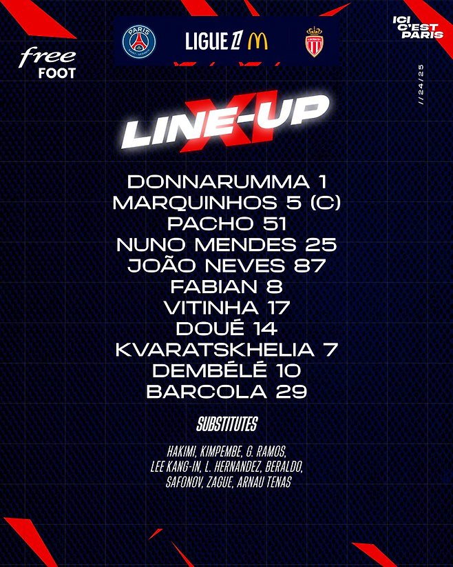 PSG 선발 라인업. PSG SNS