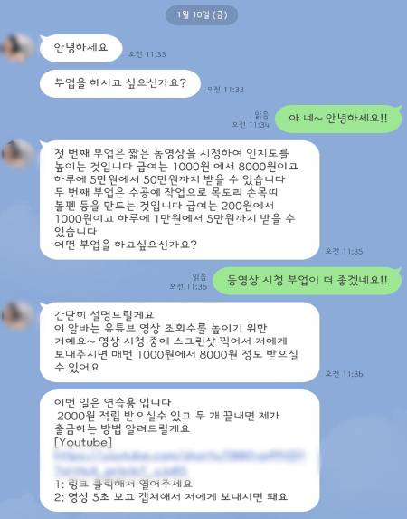 게임 도중 광고를 누른 A씨에게 부업 권유를 하는 상대방. /사진=본인제공