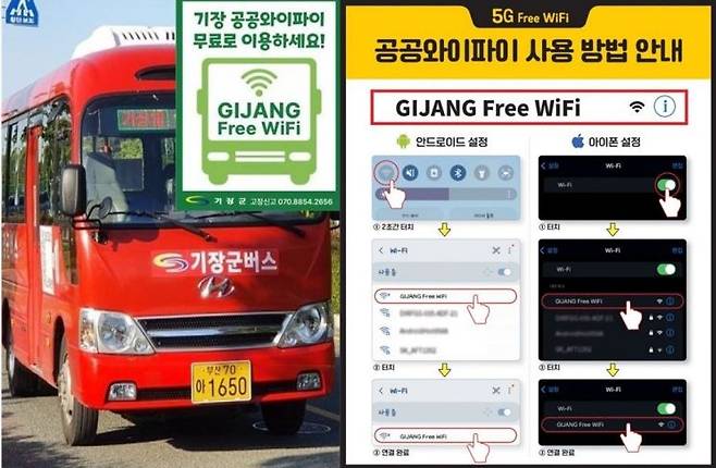 기장군이 기장군버스에 무료 공공와이파이 서비스를 개시한다.
