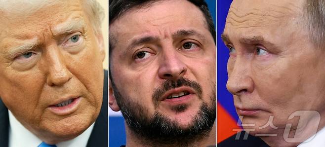 사진 왼쪽부터 도널드 트럼프 미국 대통령, 볼로디미르 젤렌스키 우크라이나 대통령, 블라드미르 푸틴 러시아 대통령 ⓒ AFP=뉴스1 ⓒ News1 류정민 특파원