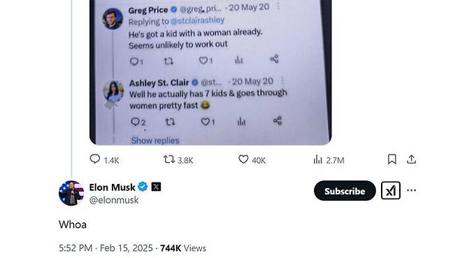 머스크가 엑스에 올린 글 (사진=X 캡처)