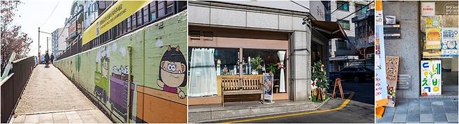 (좌로부터)공릉동도깨비시장 가는 길, 옛 골목 정취가 곳곳에 남아 있는 경춘선숲길, 도깨비시장 골목에는 동네책방도 있다.