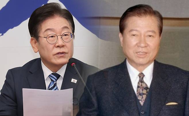 왼쪽은 이재명 더불어민주당 대표의 모습. 오른쪽은 고(故) 김대중 전 대통령의 생전 모습 ⓒ연합뉴스