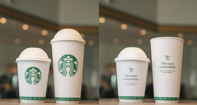 스타벅스가 지난 11일부터 미국 캘리포니아, 워싱턴, 하와이 등 14개 주 매장에서 제공하기 시작한 '컴포스터블컵'. /사진=뉴시스