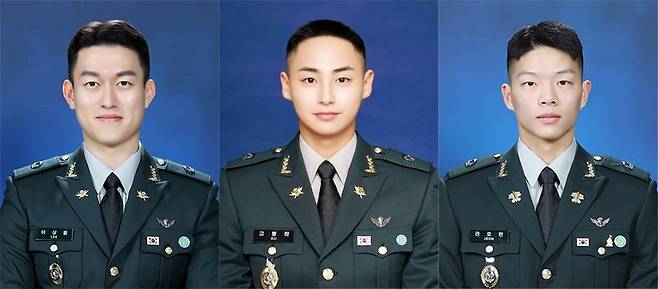 (왼쪽부터)대통령상 수상자 이상훈 소위, 국무총리상 수상자 고병찬 소위, 국방부장관상 수상자 전호민 소위.(육군 제공)