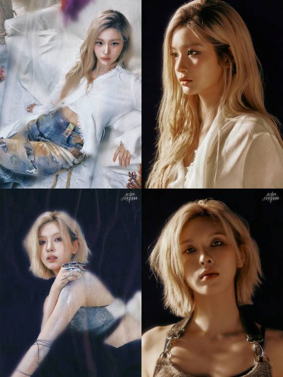 그룹 엔믹스의 설윤(위)과 배이는 밝은 갈색의 헤어 스타일과 몽환적인 눈빛으로 신비로운 매력을 완성했다. /JYP엔터테인먼트