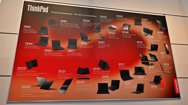1993년부터 지금까지 출시된 씽크패드 라인업. (사진=지디넷코리아)