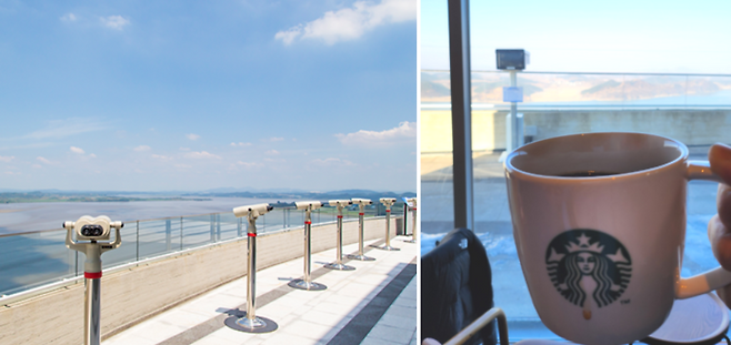 (좌) 애기봉평화생태공원 / 사진=애기봉평화생태공원 홈페이지 (우) 애기봉평화생태공원조강전망대에 자리한 스타벅스 카페 / 사진=매경DB