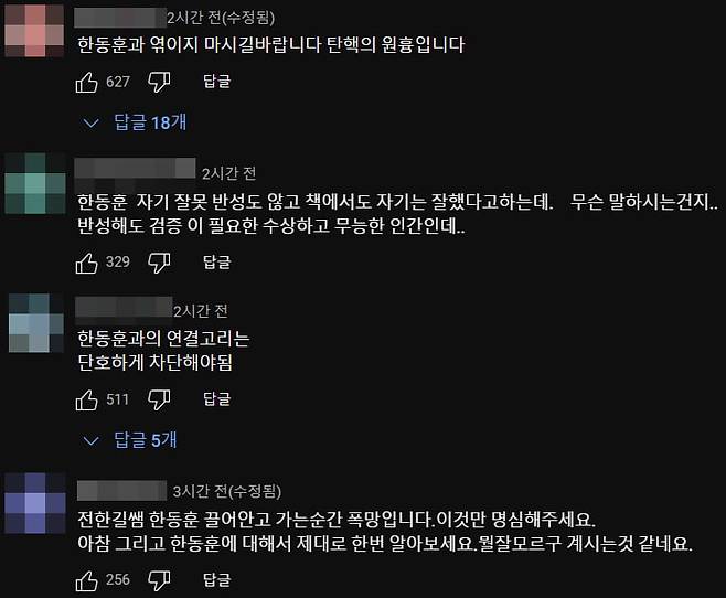 전한길씨 유튜브 채널에 달린 항의성 댓글. / 사진=전씨 유튜브 채널 캡처