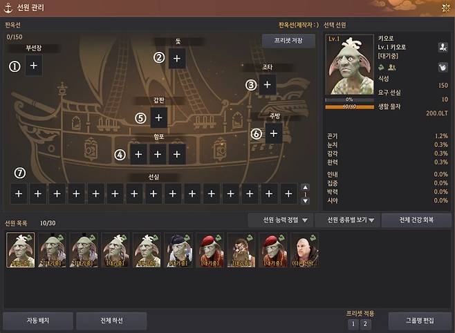 ▲ 자동 배치로 쉽게 선원들을 넣자