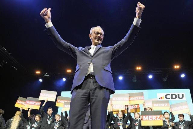 23일(현지시간) 독일 베를린에서 기독민주당(CDU) 대표 프리드리히 메르츠 대표(69)가 총선 출구조사에서 1위를 차지했다. 연합뉴스AP