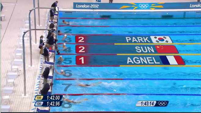 2012 런던올림픽 남자 자유형 200m 결과 (KBS 중계 화면 캡쳐)